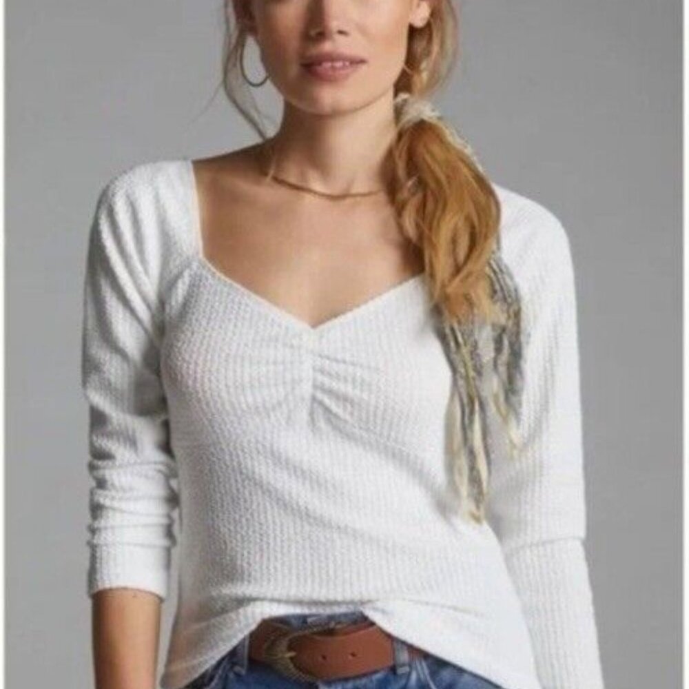 White Textured Long Sleeve Top